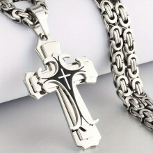 Men's Handmade Flat-Bottom Cross Necklace Golden Black