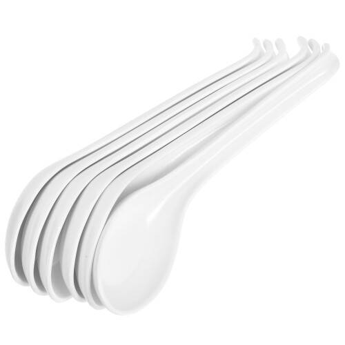 Asian Soup Spoons Set White Sleek Design 6 Pieces