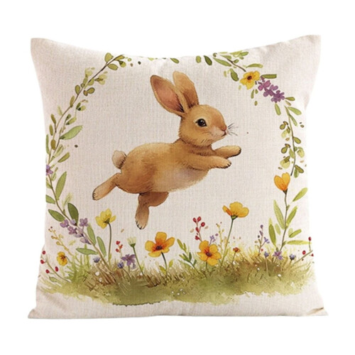 Easter Pillow Cover Linen Peach Fleece Printed with Eggs 1