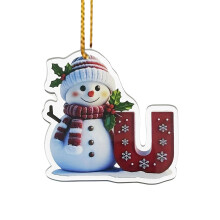 Lettre décorative de Noël en acrylique, 8 cm, avec cordon doré