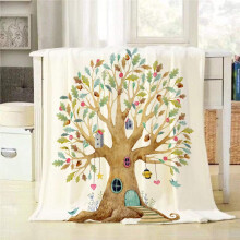 Couverture en flanelle douce motif arbre généalogique aquarelle 76 x 102 cm