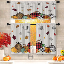 Ensemble de rideaux de cuisine citrouille, cantonnière et zigzag, 91 cm (36 pouces), automne