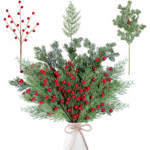Artificial Red Berry Pine Branches with Cones 30 Pcs