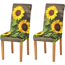 Housses de chaises extensibles Ă motif tournesol pour salle Ă manger en bois