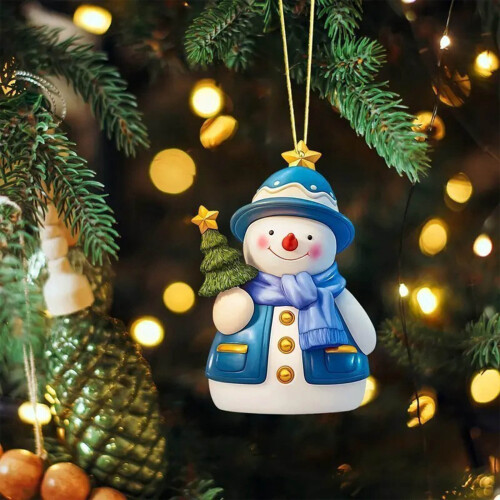 Christmas Snowman Ornament Blue Acrylic Flat 3 Inch 1
