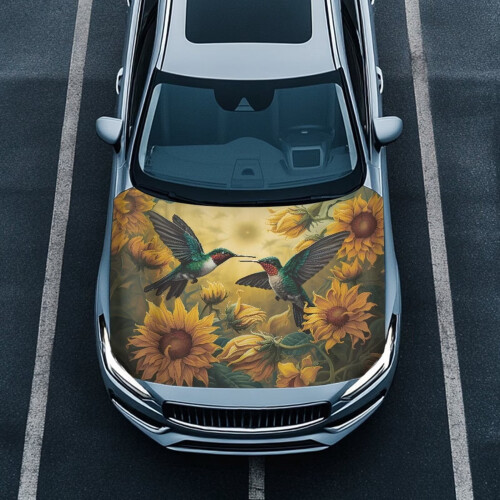 Copertura impermeabile per cofano auto con colibrì e girasole