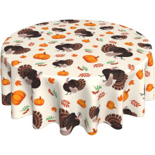 Rond tafelkleed met kalkoen- en pompoenbladeren voor Thanksgiving (60 inch)