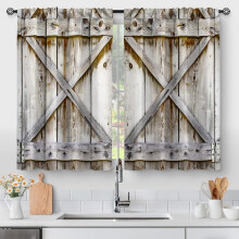 Rideaux de cuisine en bois style ferme, motif porte de grange, 28 x 36 pouces