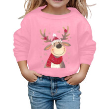 Kids Christmas Pullover Reindeer Print Round Neck Long