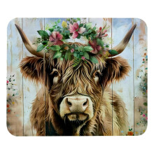 Muismat met boerderij- en Schotse hooglandkoe-motief en krans, 21x25 cm