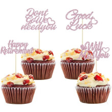 12 pinkfarbene Glitzer-Cupcake-Topper zum Thema Ruhestand
