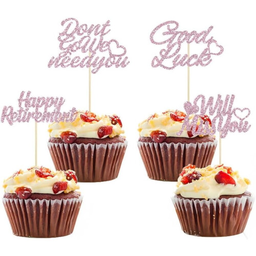 Ροζ διακοσμητικά για cupcakes με γκλίτερ για συνταξιοδότηση 12 τεμάχια