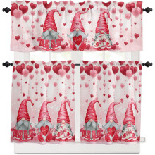 Ensemble de rideaux de cuisine Saint-Valentin, motif gnome rose à œillets