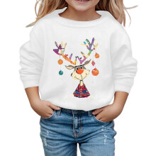 Kids Christmas Pullover Reindeer Print Round Neck Long