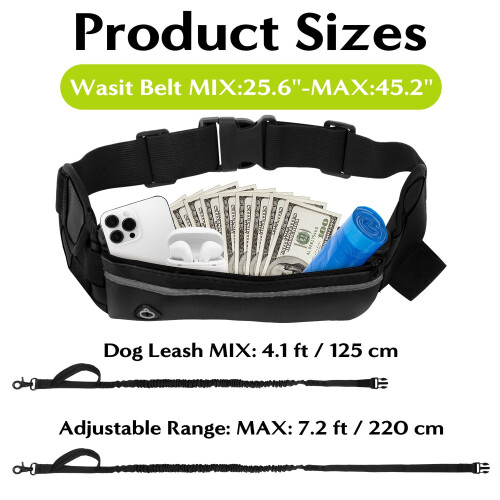 Hands-Free Dog Leash Green Durable Adjustable Belt for 1