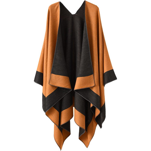 Damvinterponcho med öppen front och tofsar, vintage-stil