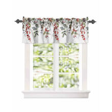 Cantonnière aquarelle motif branches de houx de Noël, 152 x 46 cm, passe-tringle