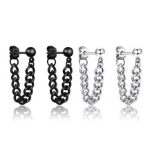 Punk Rock Cuban Link Drop Earrings Surgical Steel Silver