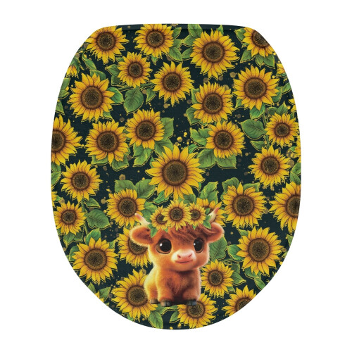 Κάλυμμα τουαλέτας Sunflower Highland Cow με οβάλ διακοσμητικό1