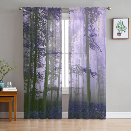 Sheer Curtains Purple Fall Forest Design 52x63 Inch (2 2