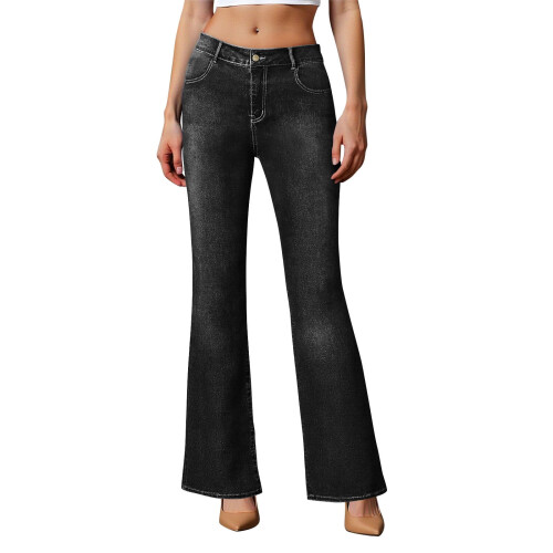 Schmal geschnittene Damen-Bootcut-Jeans mit Taschen