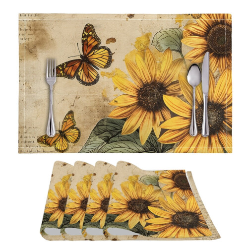 Ensemble de 4 sets de table Tournesol Papillon 30 x 45 cm