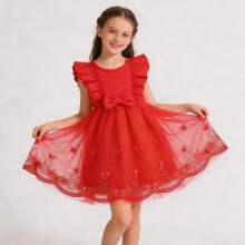 Robe sans manches à nœud papillon pour fille, avec manches papillon et effet 3D