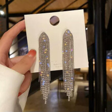 925 Silver Crystal Tassel Drop Earrings for Women
