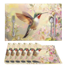 Ensemble de sets de table modernes et doux – Motif colibri et fleur,