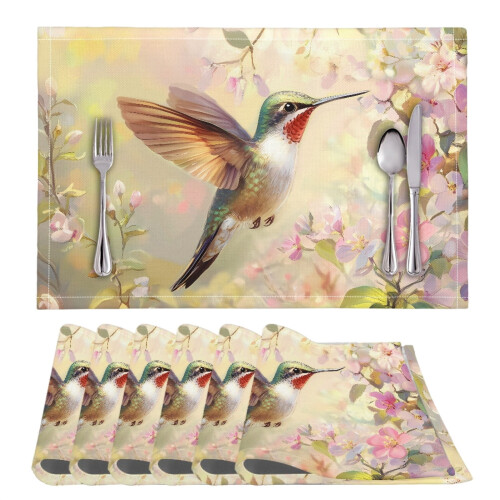 Ensemble de sets de table modernes et doux – Motif colibri et fleur,