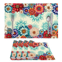 Set de 4 sets de table floraux mandala bohème 11,8 x 17,7 pouces
