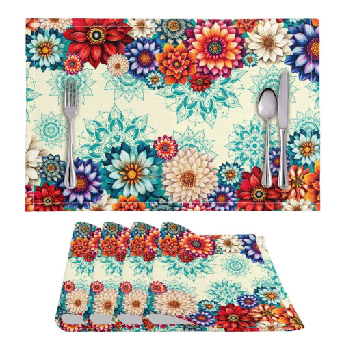 Set de 4 sets de table floraux mandala bohème 11,8 x 17,7 pouces