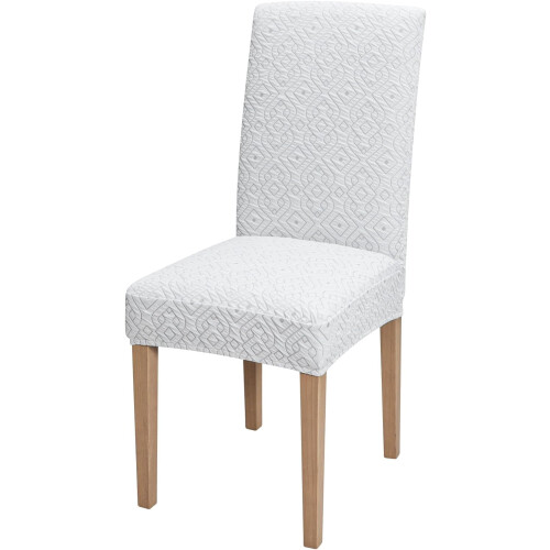 Jacquard-Stretch-Stuhlhussen, 4er-Set, weiß und grau