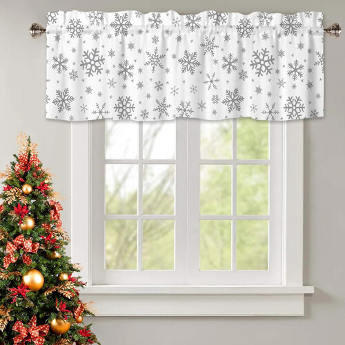 JOOCAR Snowflake Kitchen Valances Blackout Grey White 54x18