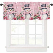 Cantonnière de Noël bonhomme de neige rose 54 x 18 pouces avec poinsettia et