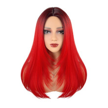 Perruque synthétique rouge lisse de 58 cm (23 pouces) avec lace front