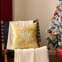 Housse de coussin en velours à motif flocons de neige de Noël 45 x 45 cm