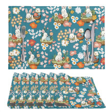 Set de napperons de Pâques à motif floral lapin et œufs, 6 pièces, 11,8 x