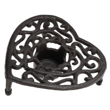 Support chauffe-théière en fonte en forme de cœur avec bougie chauffe-plat