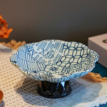 Coupe à fruits en céramique bleu et blanc style chinoiserie (1 pièce)
