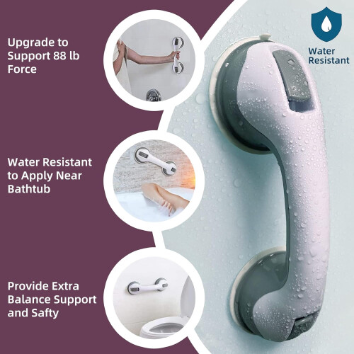 Grey Shower Grab Bars Suction Mount 12 Inch 2 Pack 1
