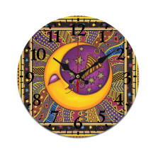 Horloge murale silencieuse à piles, motif étoiles et lune