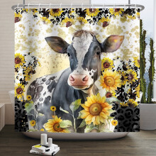 Mizhona Farm zuhanyfüggöny, tehén, napraforgó mintával, vízálló