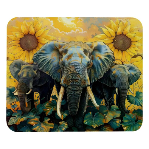 Musmatta med elefant och solros, 21x25 cm, halkfri