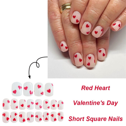 Valentine's Day Press-On Nails Short Square Heart Design 2