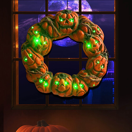 Couronne de citrouilles d'Halloween - Pendentif - Accessoire de maison hantée