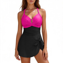 Maillot de bain une pièce pour femme, col en V, bretelles à nouer sur les côtés, taille haute, ventre plat