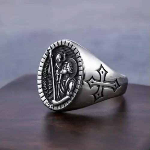 St. Christopher Cross Ring Stainless Steel Size 7-13 1