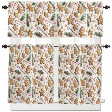 Ensemble de rideaux de cuisine de Noël, style ferme, vert pin, étoiles