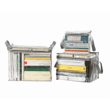 Lot de 3 boîtes de rangement pliables grises pour livres